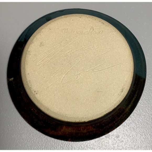 Studio Pottery Blue Green Glazed Saucer Plate Signed Pottery Rowe 6" - Picture 3 of 5